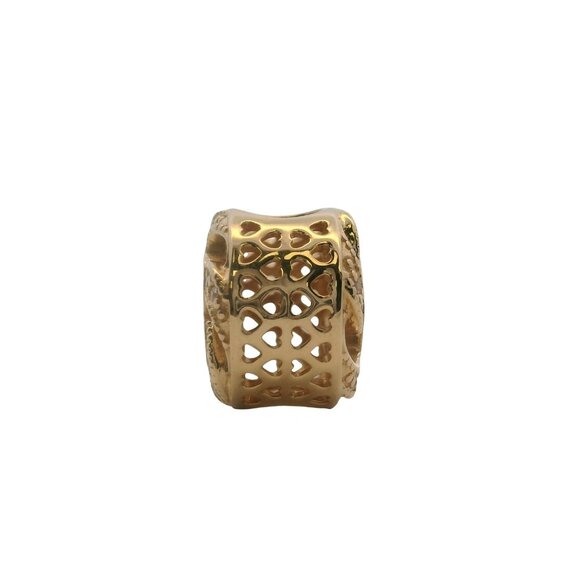 Pandora Solid 14kt Yellow Gold 585 and CZ Ribbon Hearts Spacer Slider Charm - Picture 4 of 5